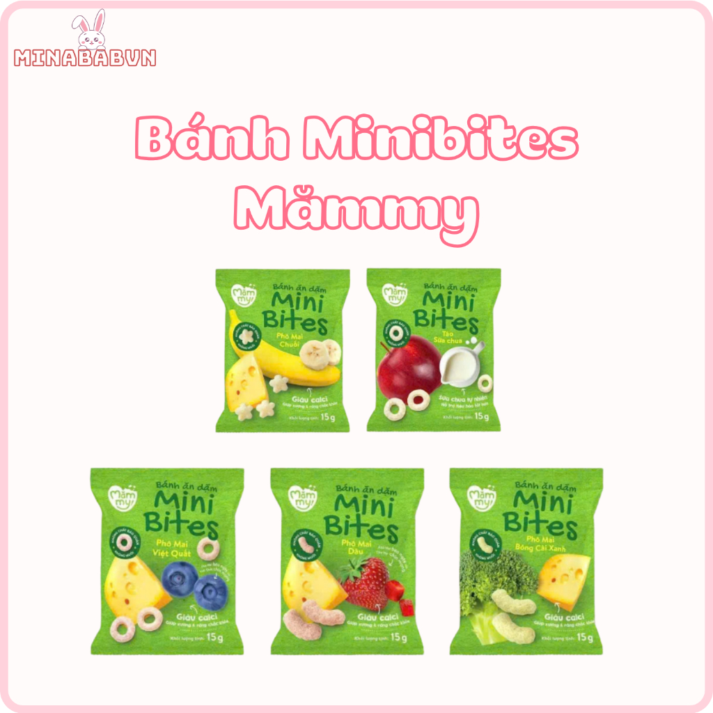 Bánh Minibites Mămmy ăn dặm cho bé, Bánh ăn dặm Mămmy gói dạng thanh dài dễ tan an toàn cho bé 6M+