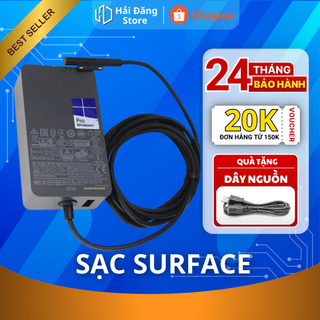Sạc Zin Surface pro 3 4 5 6 7 8 65w 15v 4a surface book surface Laptop 1 2 3 New 100% Bảo Hành 12 Tháng 1 Đổi 1