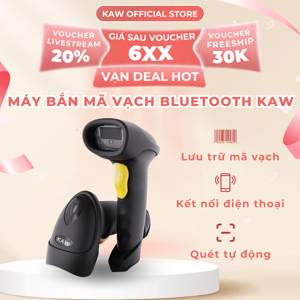 Máy Quét Mã Vạch Không Dây Bluetooth KAW Cao Cấp, Quét Mã Vạch, Quét Mã QR, Kết Nối Điện Thoại