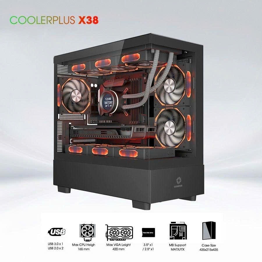 Case Bể Cá X38 – Vỏ Máy Tính Gaming MATX/ITX, Hỗ Trợ 9 Fan, Đèn LED Đẹp