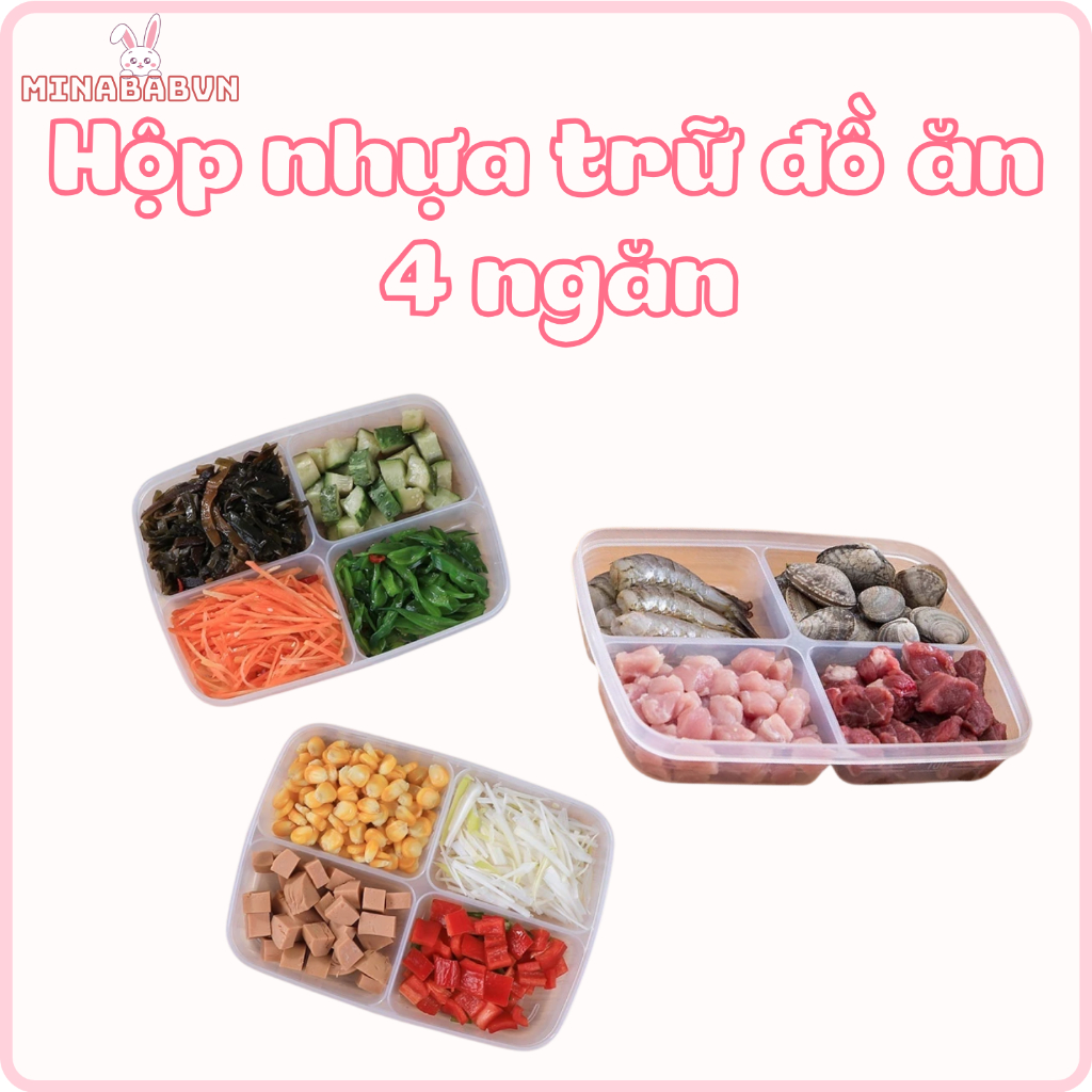 Khay trữ đông 4 ngăn tiện lợi, Hộp đựng đồ ăn dặm có nắp ngăn mùi tủ mát