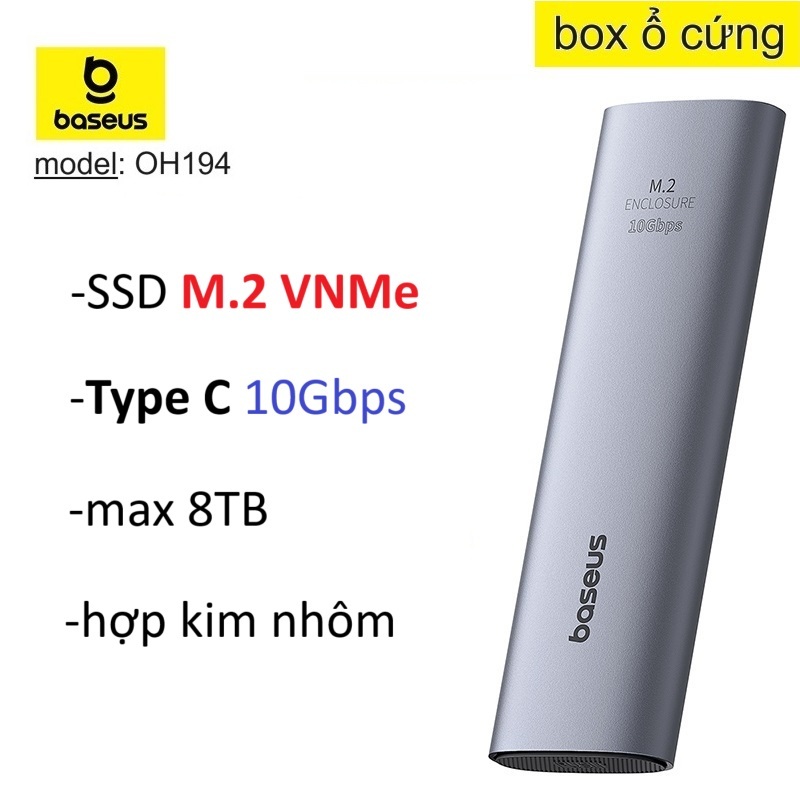 Box ổ cứng SSD M2 NVMe Baseus OH194 cổng Type C tốc độ 10Gbps -Bảo Hành 6 tháng