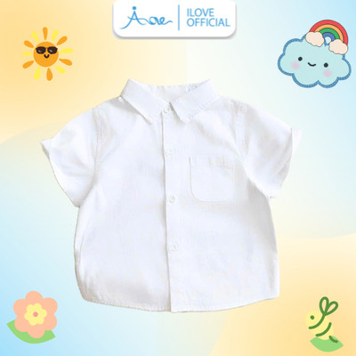[MỚI] Áo sơ mi trắng ngắn tay AORE cổ bẻ túi ngực, Áo sơ mi Cộc Tay, Dài Tay cho bé trai, bé gái kiểu Hàn Quốc 9-35kg