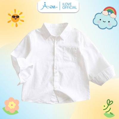 [MỚI] Áo sơ mi Trắng Dài Tay cho bé AORE, Áo sơ mi cổ bẻ phối túi ngực cho bé trai, bé gái phong cách Hàn Quốc 10-35kg