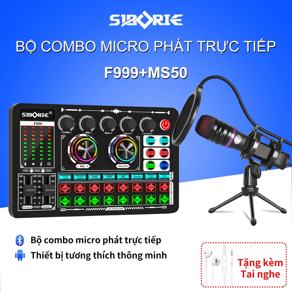 [SIBORIE] Combo Bộ Soundcard F999 & Mic MS50 Livestream Thiết Bị Thu Âm Karaoke Tại nhà Bluetooth Ch