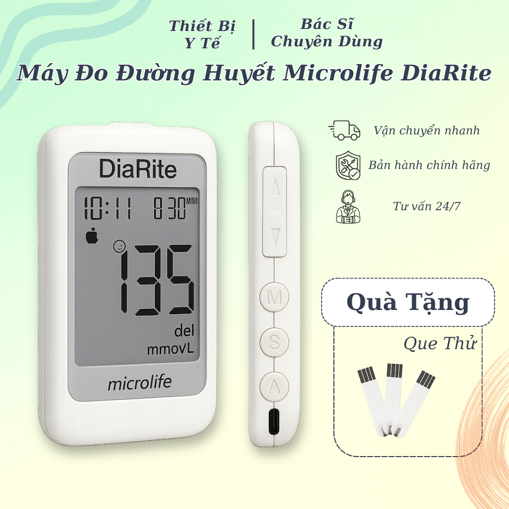 [FREESHIP] Máy Đo Đường Huyết Microlife Diarite BGM Công Nghệ Thụy Sỹ Đo Nhanh 5 Giây Chính Xác Cao