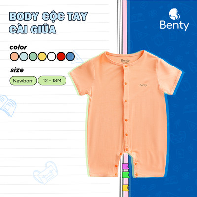 Body cộc tay cài giữa BENTY chất vải mềm mịn an toàn cho làn da bé, bodysuit cao cấp bé trai bé gái