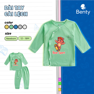 Bộ dài tay cài lệch in hình gấu bear BENTY BT088 chất liệu cao cấp, cho bé từ sơ sinh đến 18 tháng