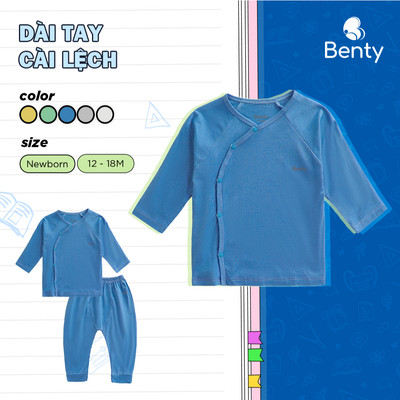Bộ dài tay cài lệch BENTY chất liệu cao cấp mềm mịn, an toàn êm dịu cho bé từ sơ sinh đến 18 tháng
