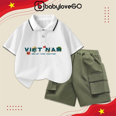 Bộ đồ đi học, đi chơi, du lịch cho bé BabyloveGO, set áo polo cổ bẻ phối quần kaki cho bé 1-10 tuổi