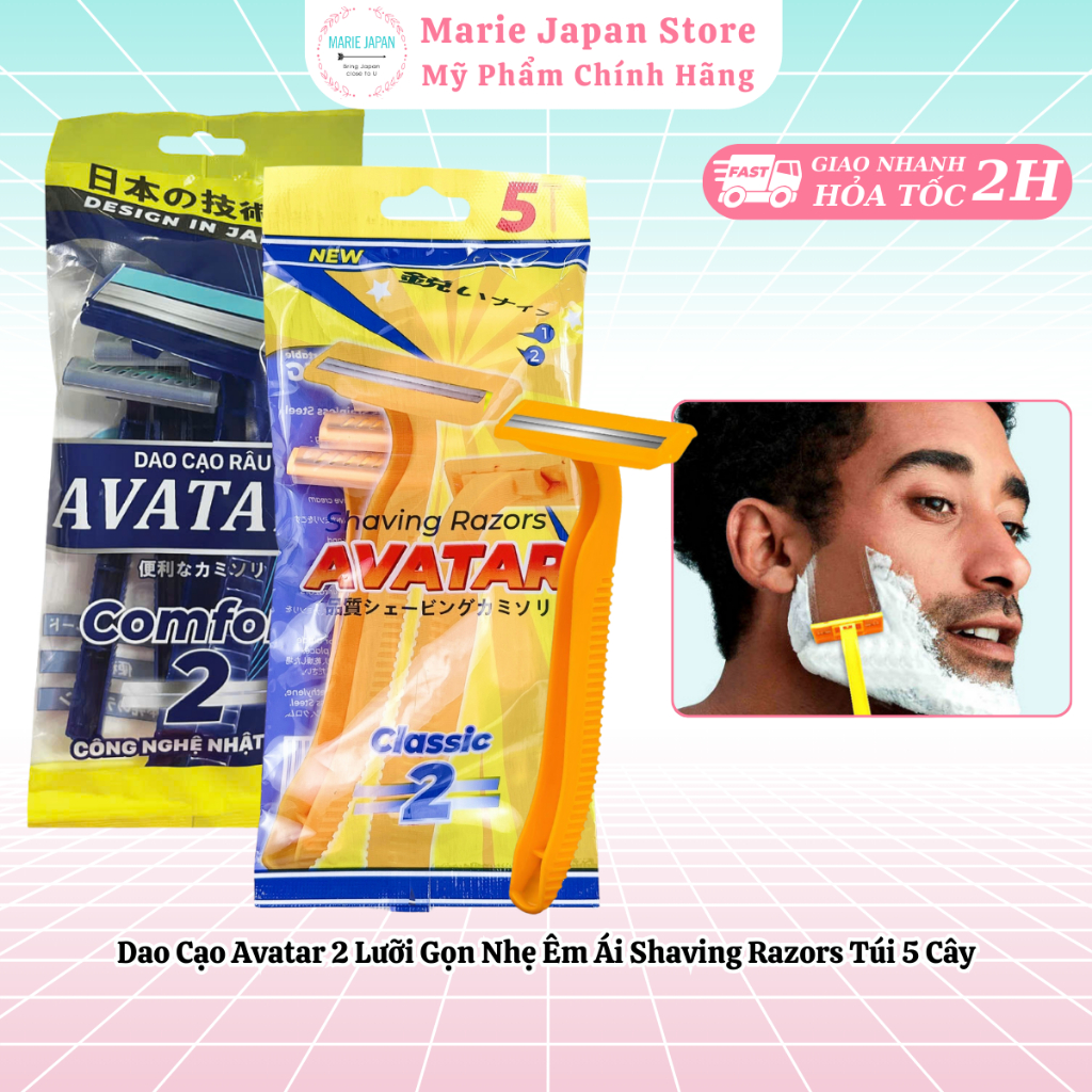Dao Cạo Avatar 2 Lưỡi Gọn Nhẹ Êm Ái Shaving Razors Túi 5 Cây - Marie Japan