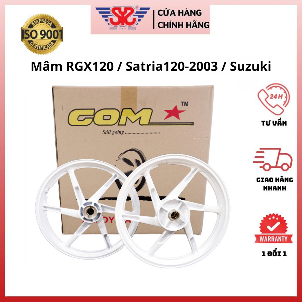 Mâm Xipo 6 cây | Vành đúc 6 cây Sport RGX120, Satria120-2003 trắng chính hãng Suzuki 54111/64111