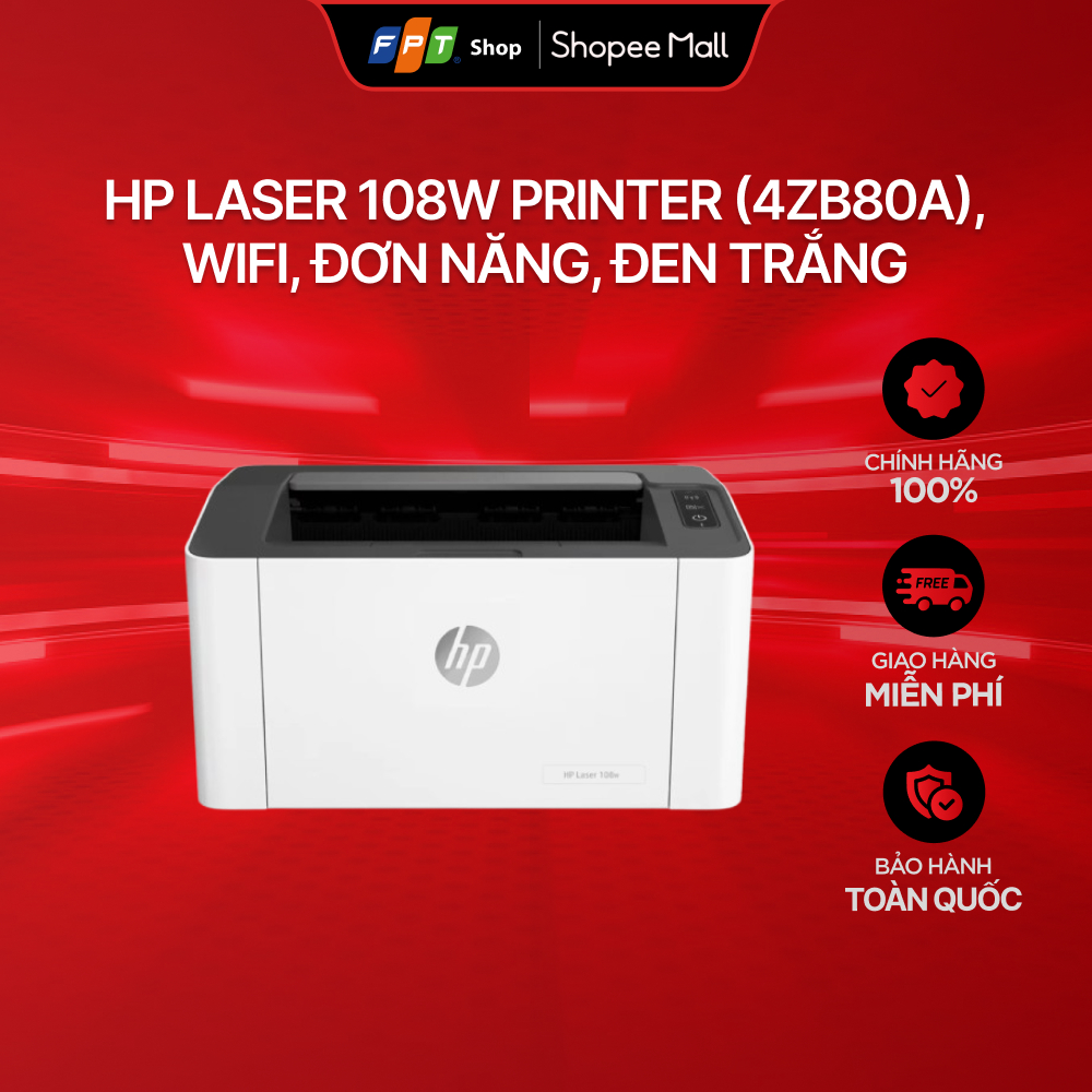 [Bảo Hành 12 Tháng] Máy in HP Laser 108W Printer (4ZB80A),Wifi, đơn năng, đen trắng