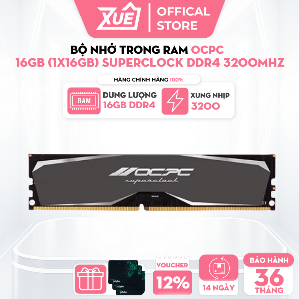 RAM OCPC SUPERCLOCK 16GB (16GBx1) SUPERCLOCK DDR4 3200MHZ BLACK, Ram Máy Tính, Linh kiện - Xuê PC
