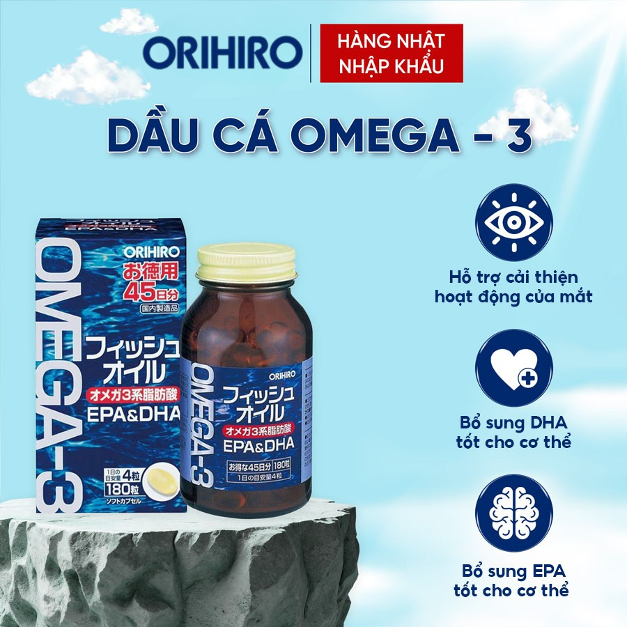 Viên uống dầu cá Omega 3 ORIHIRO FISH OIL bổ sung EPA, DHA cho cơ thể lọ 180 viên