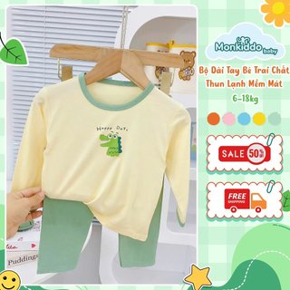 Bộ Quần Áo Dài Tay Bé Trai 6-26kg Vải Thun Lạnh Mềm Mịn Thoáng Mát In Hình Dễ Thương Mặc Nhà MKD16