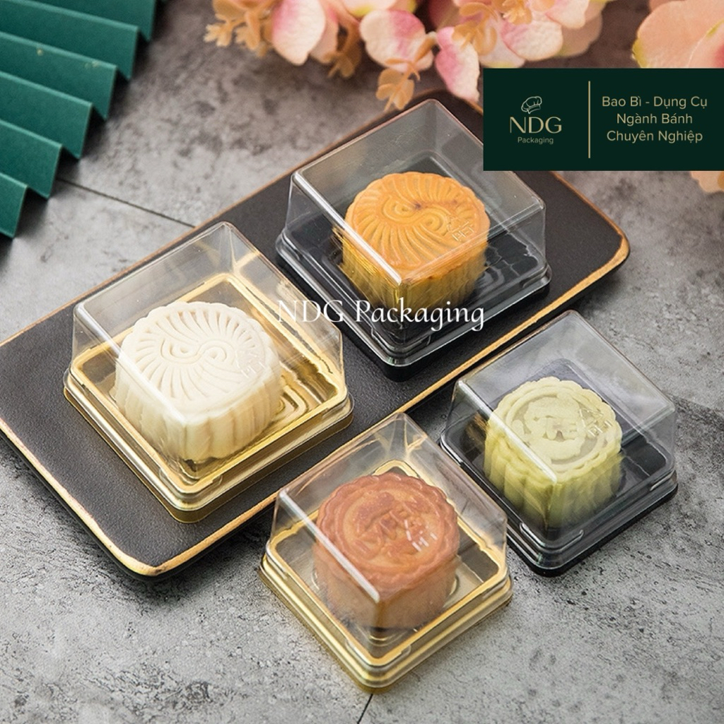 Hộp nhựa vuông đựng bánh Trung Thu đế vàng/đen | XY65S XY80S JLH10-10 | Lốc 50-100 cái