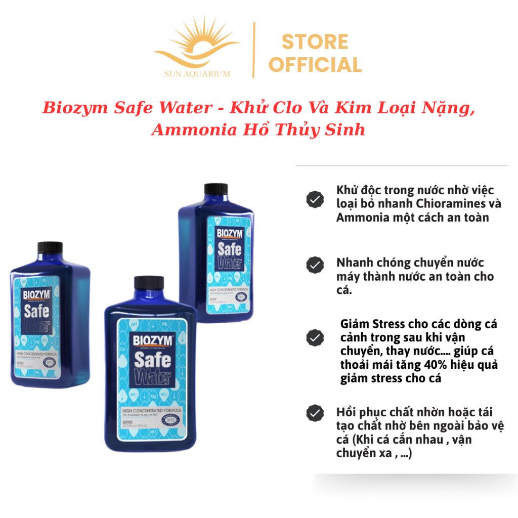 Biozym Safe Water - Khử Clo Và Kim Loại Nặng, Ammonia Hồ Thủy Sinh - SUN AQUARIUM