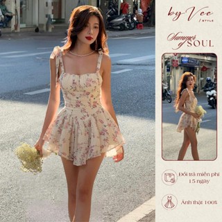 Đầm hai dây hoa nhí cúp ngực tùng xòe , Váy Đầm hoa xô thêu dây buộc Grainne Dress - ByVeeStyle ôm dáng siêu xinh