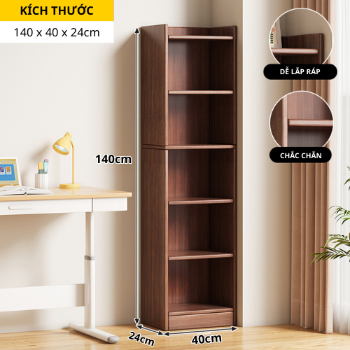 Kệ sách góc tường nhiều tầng, kệ đa năng lắp ghép có HẬU FULL chất liệu gỗ MDF phù Melamine ND40 | BigBuy360 - bigbuy360.vn