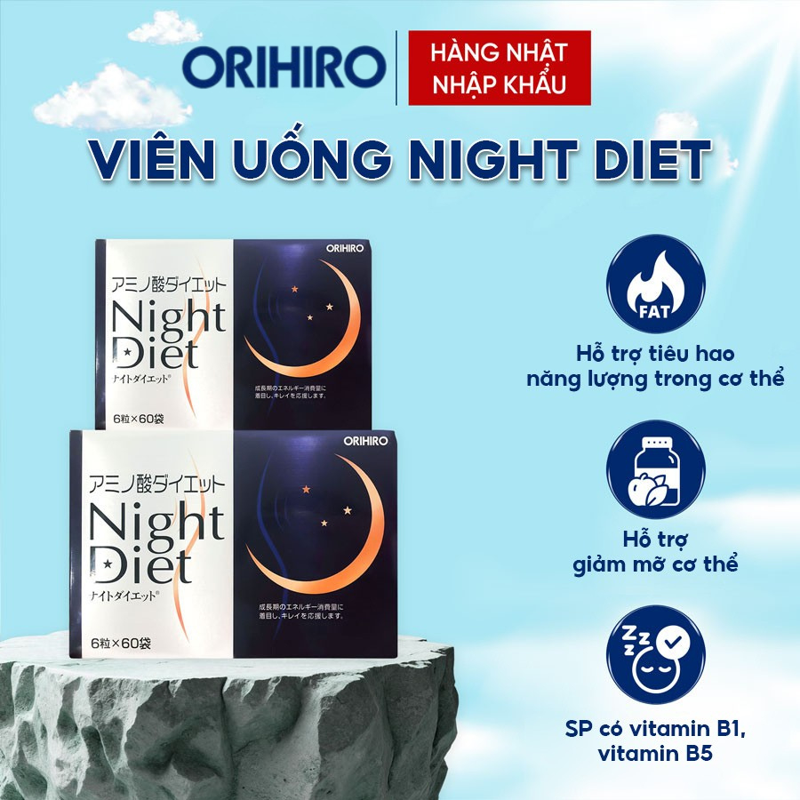Viên uống giảm cân Night Diet Orihiro 1 hộp 60 gói - TPBVSK: Amino Acids Night Diet