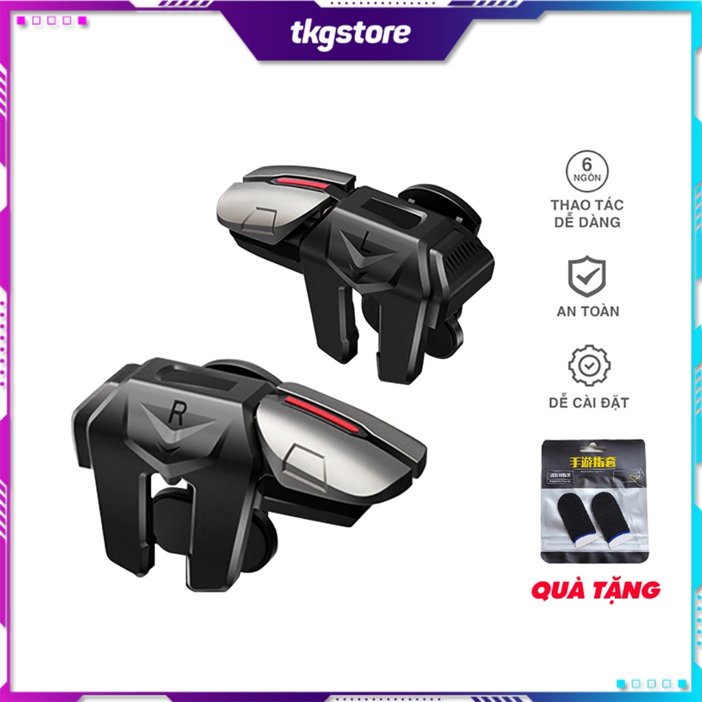 Nút bấm chơi game G21 bắn Pubg Mobile Free Fire 6 ngón cực nhạy kẹp rộng 13mm dùng cho mọi điện thoạ
