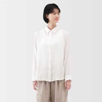 MUJI Áo Sơ Mi Cổ Thường Tay Dài Vải Linen