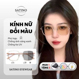 Mắt kính đổi màu nữ SATINO gọng kính vuông nhựa phối kim loại chống ánh sáng xanh uv dễ thương thời trang kính mát S14 