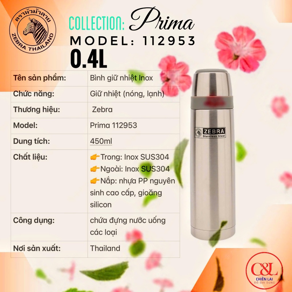 BÌNH GIỮ NHIỆT INOX ZEBRA PRIMA