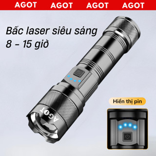 Đèn pin cầm tay siêu sáng AGOT chống nước, 5 chế độ sáng chiếu xa hơn 600m có zoom, sạc type c, pin trâu