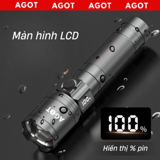 Đèn pin cầm tay siêu sáng AGOT màn hình LCD hiển thị pin, Bấc đèn nhập khẩu