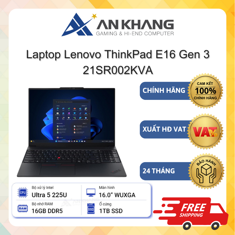 Laptop Lenovo ThinkPad E16 Gen 3 21SR002KVA (U5-225U/16GD5/1TBSSD/16.0WUXGA) Chính hãng Bảo hành 24 