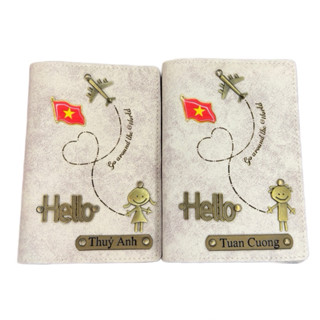 Vỏ hộ chiếu khắc tên da Saffiano – Bao hộ chiếu, ví đựng passport đẹp, tặng charm cá nhân hoá
