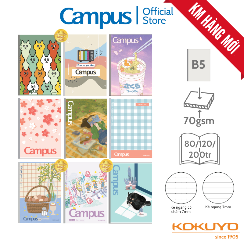   Miền Bắc  Tổng hợp Vở Kẻ Ngang B5 Campus 80 120 200tr Vở gáy keo Vở giấy Nhật Bản 