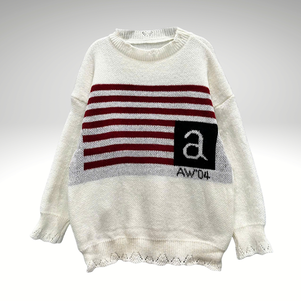 Áo Len A100 Cổ Tròn Dệt Hình Kẻ Chữ a, Len Dệt Kim, Thời Trang Nam Nữ Unisex, Freesize.