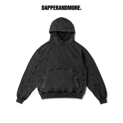 Áo Hoodie Wash DAPPERANDMORE "PANELLED HOODIE WASHED" Phối Line Rã May Thêu Logo 450GSM - Đen