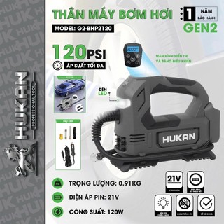  Thân Máy Bơm Hơi Pin HUKAN G2-BHP2120 120W Áp Suất Tối Đa 120 PSI Trọng Lượng 940 Gram 
