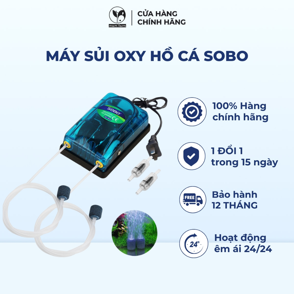 Máy Sủi Oxy Bể Cá Sobo 2 Vòi-348A / 1 Vòi-248A 1688 2688- Sục Khí Oxy Mini Cho Hồ Cá Cảnh Siêu Êm 24/24