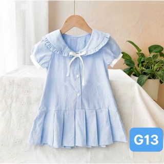 [8-35kg]- Váy kẻ nhỏ xanh cổ bèo nơ trắng chân đuôi cá ly xinh cho bé gái [QiQi Kids G13]