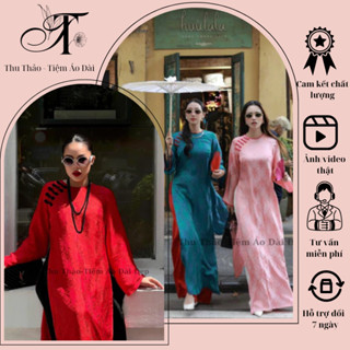Áo Dài Gấm Xuông Cổ Tròn Cao Cấp ,Áo Dài Thọ Dơi Đính Cúc Tàu Tay Dài Suông May Sẵn -AODAITET