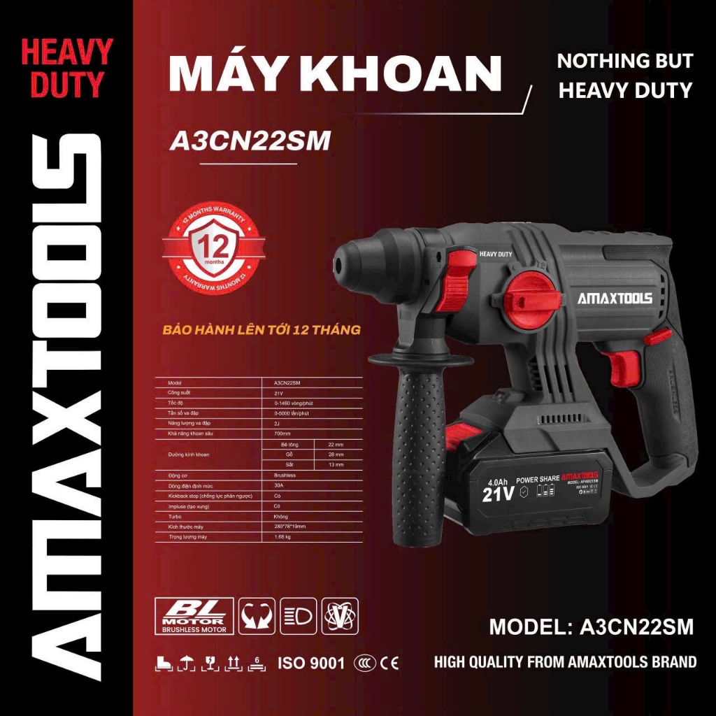 Máy Khoan Đục Bê Tông 21V Amaxtools A3CN22SM