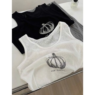  Áo ba lỗ nữ Thun giấy in hình Bí ngô menina_studio áo ba lỗ nữ thun xược form rộng mặc mát 