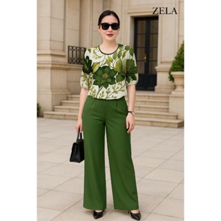 ZELA - Bộ quần áo trung niên vải đũi cao cấp, đồ bộ tặng mẹ hoa văn sang trọng, thoáng mát, tôn dáng, cho mẹ U40- U50