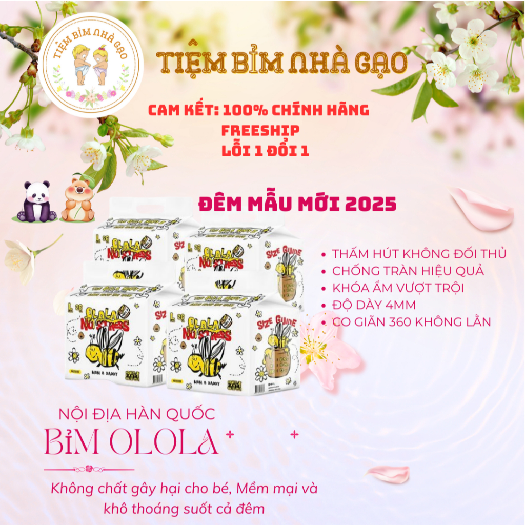   CHÍNH HÃNG  Tã bỉm OLOLA HONEY-Z bản dùng đêm mẫu mới ra NỘI ĐỊA HÀN QUỐC quần L28m XL24m XXL20m 