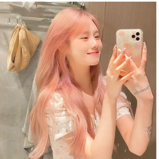 Tóc giả nữ nguyên đầu màu cam đào , c0374, tặng kèm wig