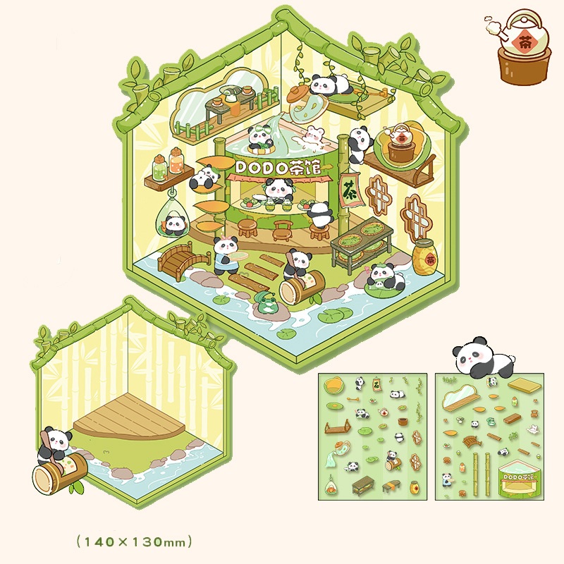 Set sticker dán 3D Phong cảnh nhà cửa tiệm shop A5-A8 mô hình miniscape size nhỏ