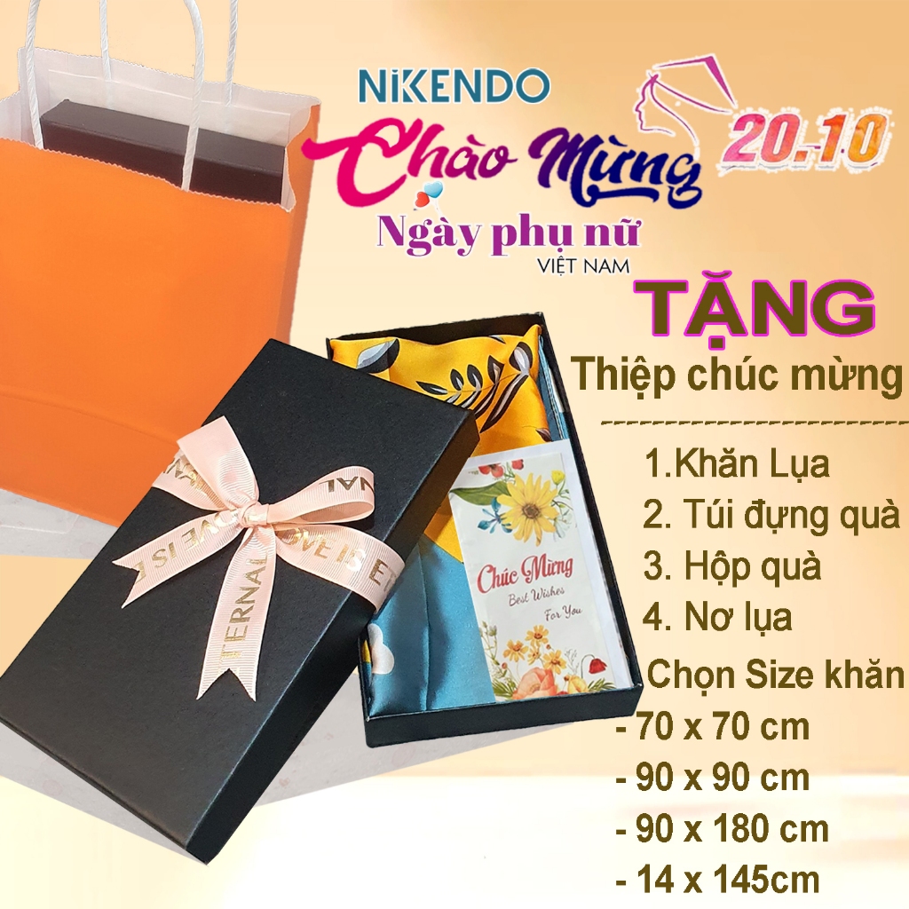 Combo Khăn Lụa Và Hộp Đựng Quà + Túi Đựng khăn lụa quàng cổ vuông chữ nhật dài CB1