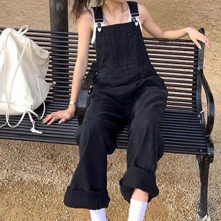  TIENSTYLE - Quần Yếm Jean Dài Ống Suông Túi Trước Màu Đen Trắng Có Bigsize Cho Nữ 