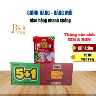  Thùng Xúc Xích Dinh Dưỡng BIN&BON Thịt Heo Gói 5+1 x 20 Gói 