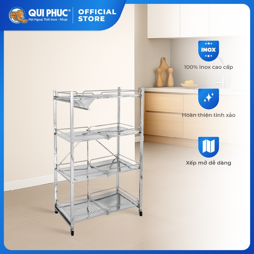 Kệ gấp gọn đa năng Deli Compact QUI PHÚC, 4 tầng, inox cao cấp, chắc chắn, xếp gọn dễ dàng